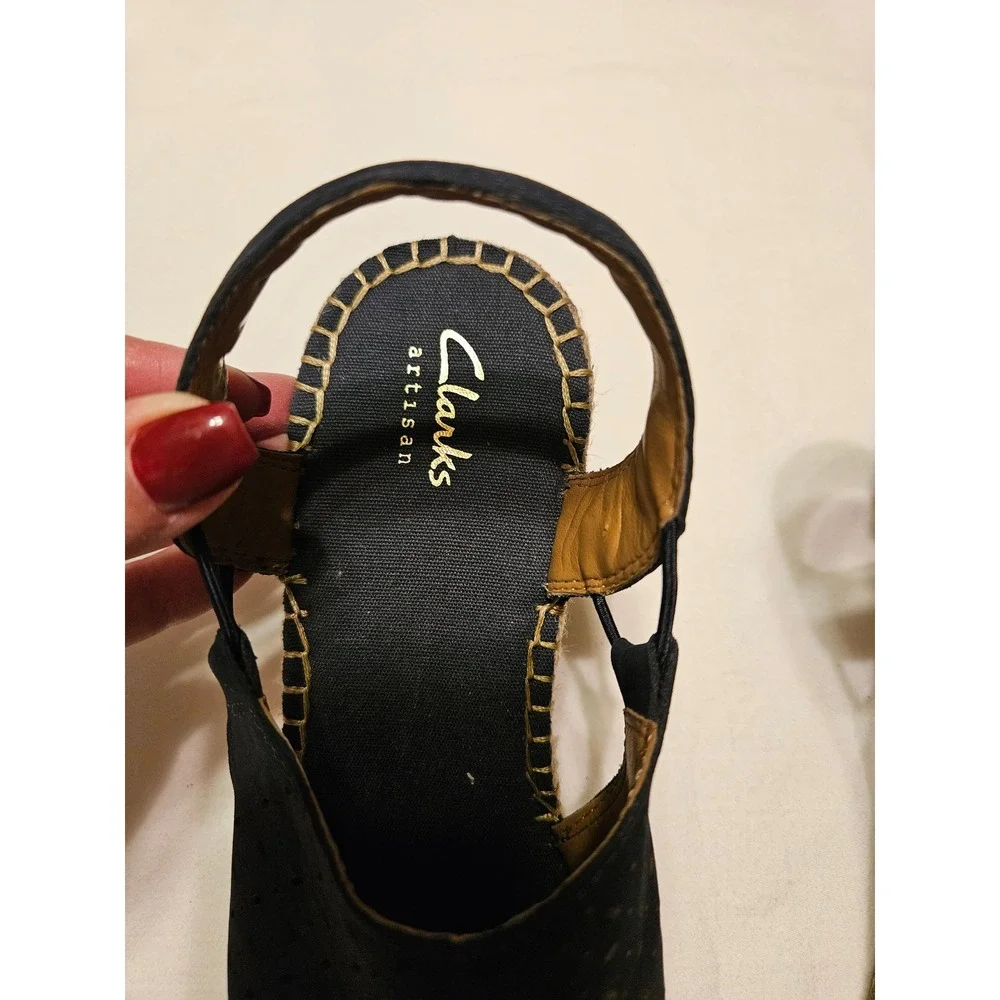 Clarks Women's Navy‎ Blue Suede Perforated Espadrille Wedge Sandals Slingback 9M